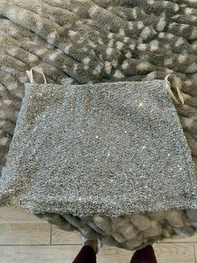 12th Tribe Silver Sequin Mini Skirt